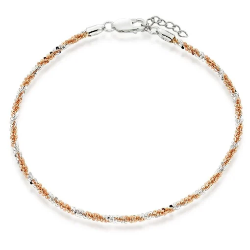 Beaverbrooks Silver and Rose Gold Plated Twist Anklet