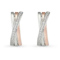Beaverbrooks Silver and Rose Gold Plated Crossover Earrings