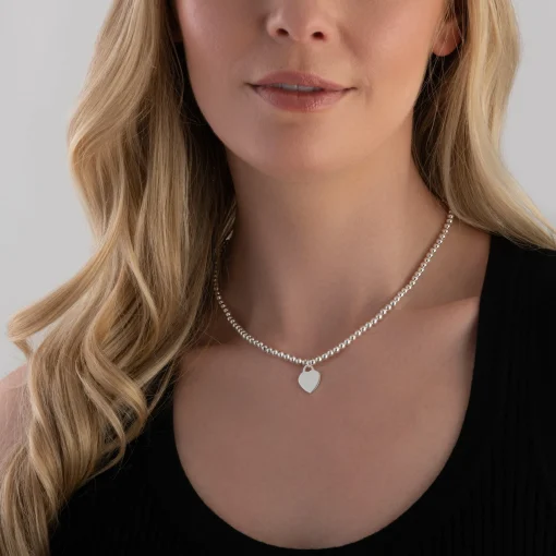Beaverbrooks Silver Ball Heart Necklace