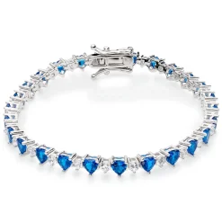 Beaverbrooks Silver Blue Cubic Zirconia Heart Tennis Bracelet