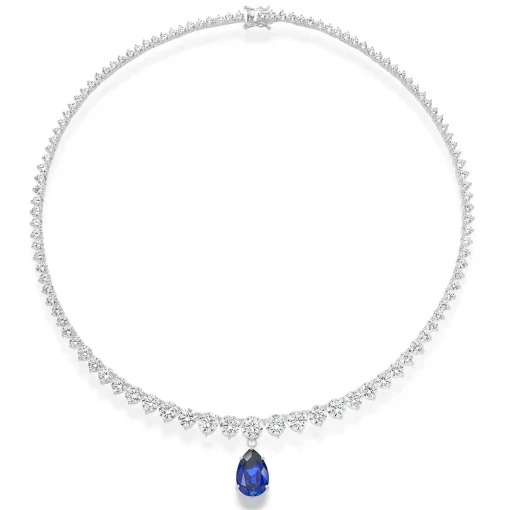 Beaverbrooks Silver Blue Cubic Zirconia Necklace