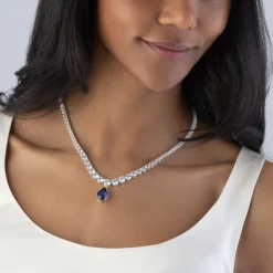 Beaverbrooks Silver Blue Cubic Zirconia Necklace