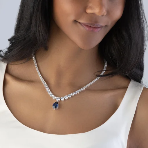 Beaverbrooks Silver Blue Cubic Zirconia Necklace