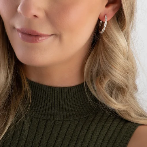Beaverbrooks Silver Cubic Zirconia Twist Hoop Earrings