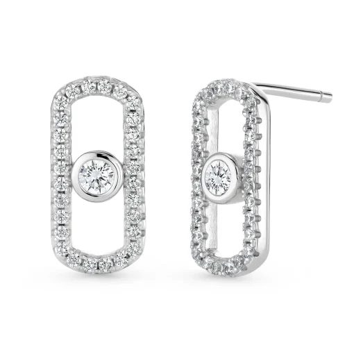 Beaverbrooks Silver Cubic Zirconia Glide Stud Earrings