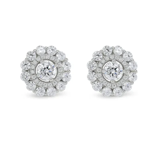 Beaverbrooks Silver Cubic Zirconia Double Halo Stud Earrings