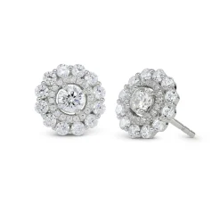 Beaverbrooks Silver Cubic Zirconia Double Halo Stud Earrings