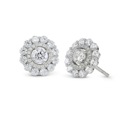 Beaverbrooks Silver Cubic Zirconia Double Halo Stud Earrings