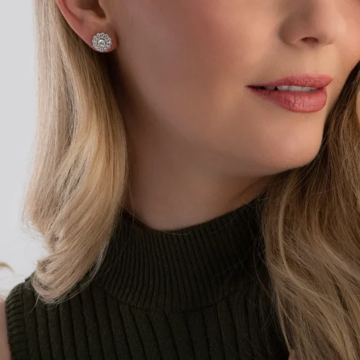 Beaverbrooks Silver Cubic Zirconia Double Halo Stud Earrings
