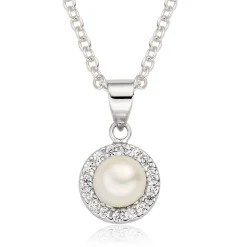 Beaverbrooks Silver Cubic Zirconia and Freshwater Cultured Pearl Pendant