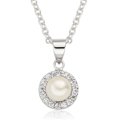 Beaverbrooks Silver Cubic Zirconia and Freshwater Cultured Pearl Pendant