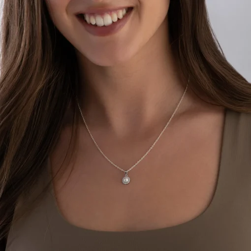 Beaverbrooks Silver Cubic Zirconia and Freshwater Cultured Pearl Pendant