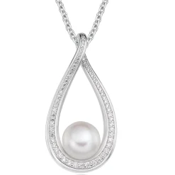 Beaverbrooks Silver Cubic Zirconia Freshwater Cultured Pearl Necklace