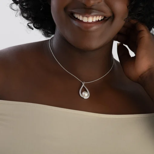 Beaverbrooks Silver Cubic Zirconia Freshwater Cultured Pearl Necklace