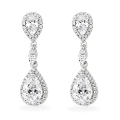 Beaverbrooks Silver Cubic Zirconia Halo Drop Earrings