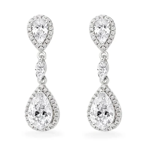 Beaverbrooks Silver Cubic Zirconia Halo Drop Earrings
