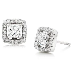 Beaverbrooks Silver Cubic Zirconia Princess Cut Halo Stud Earrings
