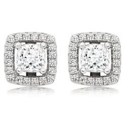 Beaverbrooks Silver Cubic Zirconia Princess Cut Halo Stud Earrings