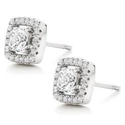 Beaverbrooks Silver Cubic Zirconia Princess Cut Halo Stud Earrings