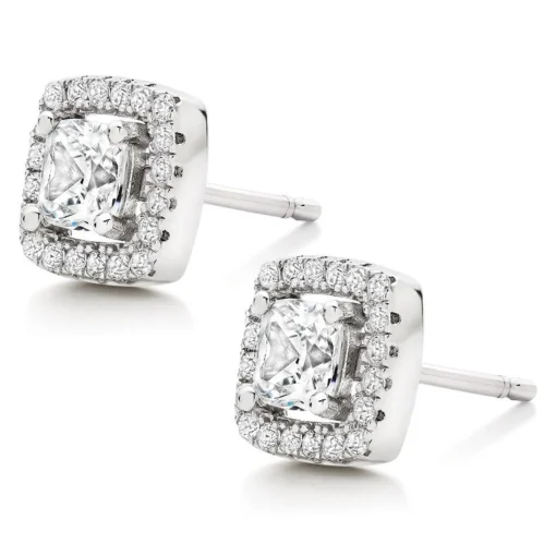 Beaverbrooks Silver Cubic Zirconia Princess Cut Halo Stud Earrings