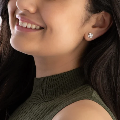 Beaverbrooks Silver Cubic Zirconia Princess Cut Halo Stud Earrings