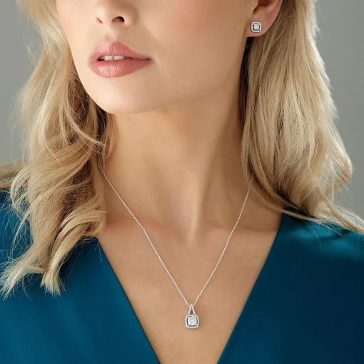 Beaverbrooks Silver Cubic Zirconia Princess Cut Halo Stud Earrings