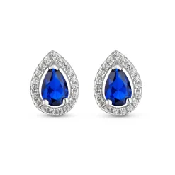 Beaverbrooks Silver Cubic Zirconia Blue Halo Stud Earrings