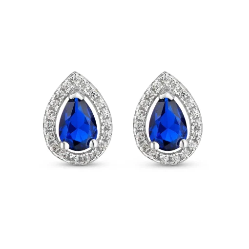 Beaverbrooks Silver Cubic Zirconia Blue Halo Stud Earrings