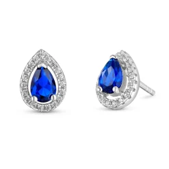 Beaverbrooks Silver Cubic Zirconia Blue Halo Stud Earrings