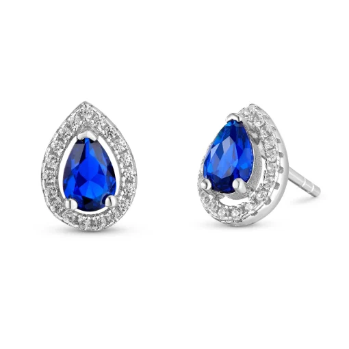 Beaverbrooks Silver Cubic Zirconia Blue Halo Stud Earrings
