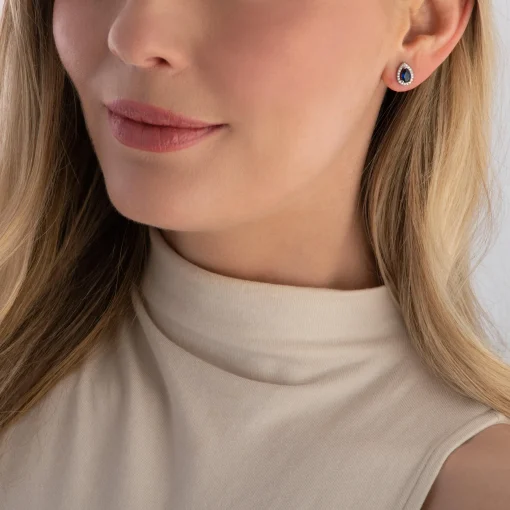 Beaverbrooks Silver Cubic Zirconia Blue Halo Stud Earrings