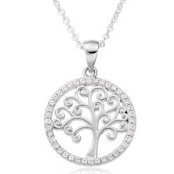 Beaverbrooks Silver Cubic Zirconia Tree Pendant