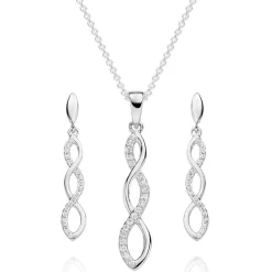 Beaverbrooks Silver Cubic Zirconia Infinity Pendant and Earrings Set