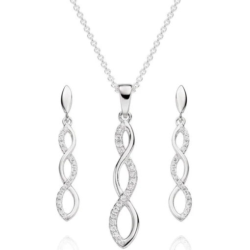 Beaverbrooks Silver Cubic Zirconia Infinity Pendant and Earrings Set