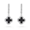 Beaverbrooks Silver Cubic Zirconia Onyx Clover Huggie Hoop Earrings