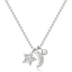 Beaverbrooks Silver Cubic Zirconia Moon And Star Necklace