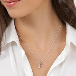 Beaverbrooks Silver Cubic Zirconia Initial H Pendant
