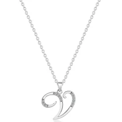 Beaverbrooks Silver Cubic Zirconia Initial V Pendant