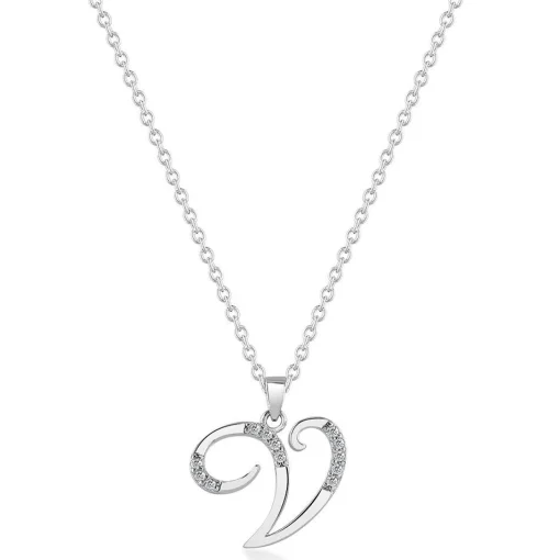 Beaverbrooks Silver Cubic Zirconia Initial V Pendant