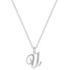 Beaverbrooks Silver Cubic Zirconia Initial U Pendant
