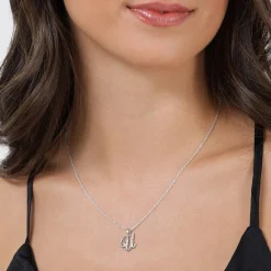Beaverbrooks Silver Cubic Zirconia Initial U Pendant