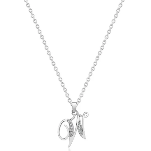 Beaverbrooks Silver Cubic Zirconia Initial W Pendant