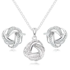 Beaverbrooks Silver Cubic Zirconia Knot Pendant and Earrings Set