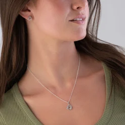 Beaverbrooks Silver Cubic Zirconia Knot Pendant and Earrings Set
