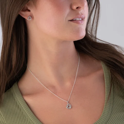 Beaverbrooks Silver Cubic Zirconia Knot Pendant and Earrings Set