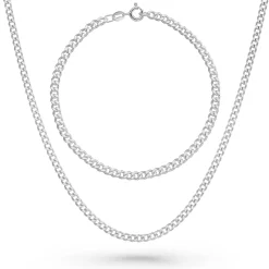Beaverbrooks Silver Curb Men’s Chain and Bracelet Set