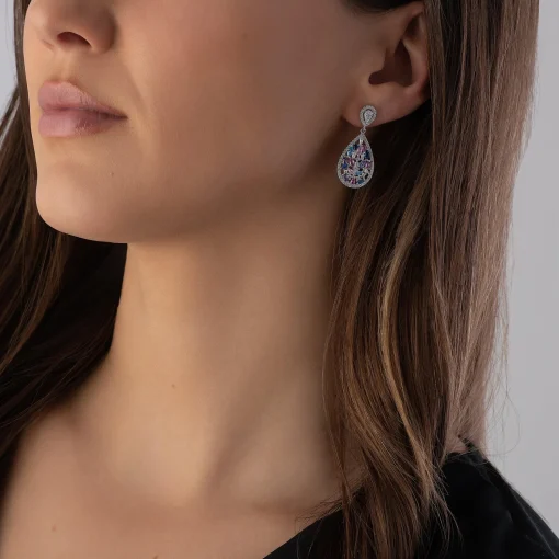 Beaverbrooks Silver Multi Colour Cubic Zirconia Drop Earrings