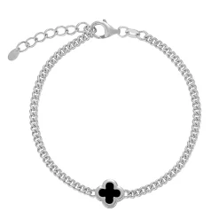 Beaverbrooks Silver Onyx Men’s Clover Bracelet