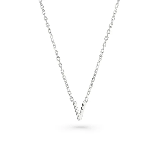 Beaverbrooks Silver Petite Initial V Necklace