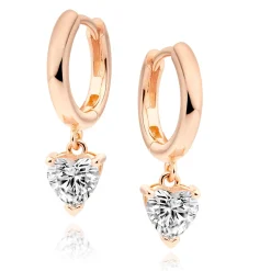 Beaverbrooks Silver Rose Gold Plated Cubic Zirconia Heart Charm Hoop Earrings
